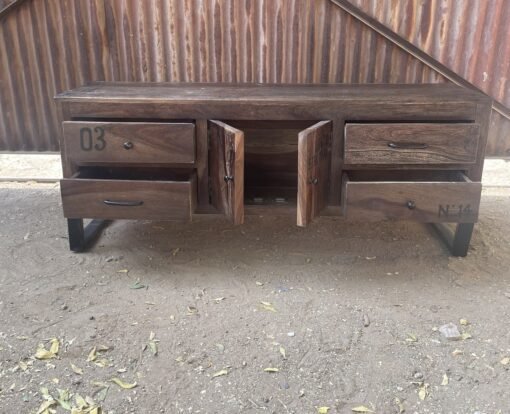 Large handcrafted carved oriental style indian furniture wooden hand carved tv unit dark wash 150x40x55cm - Image 3