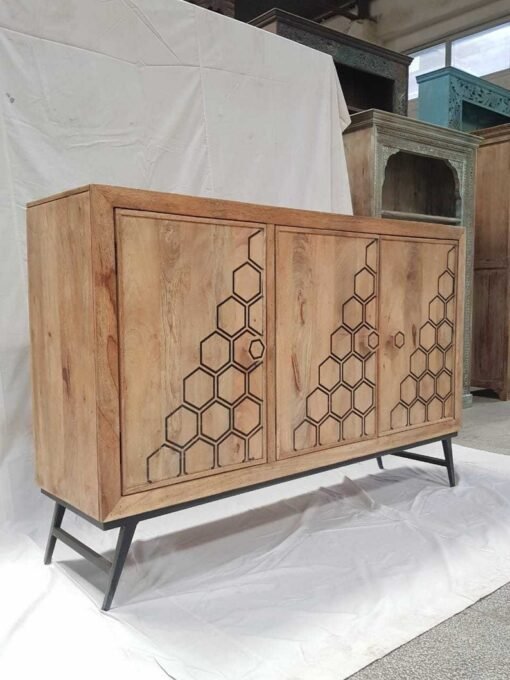 Large handcrafted carved oriental style indian furniture buffet hutch natural old wooded carved old door sideboard 152x40x101cm - Image 5