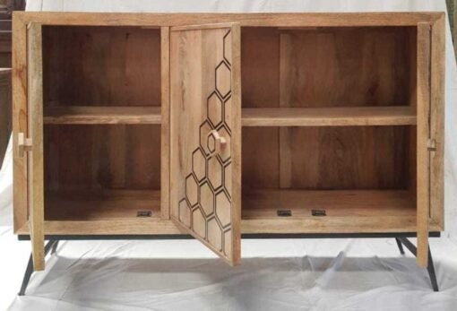 Large Handcrafted Carved Oriental Style Indian Furniture Buffet Hutch Natural Old Wooded Carved Old Door Sideboard 150x40x100cm