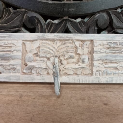 Vintage indian antique carved  block print 120cm medium hook stand whitewash wall mounted strip wood 120x10x10cm - Image 8