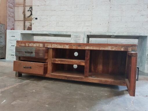 Large handcrafted carved indian furniture wooden 4 drawer muticolour tv unit entertainment media unit vintage 150x40x50cm - Image 7