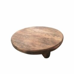 Handcrafted round solid indian carved wooden chapati plate natural 26x26x20cm