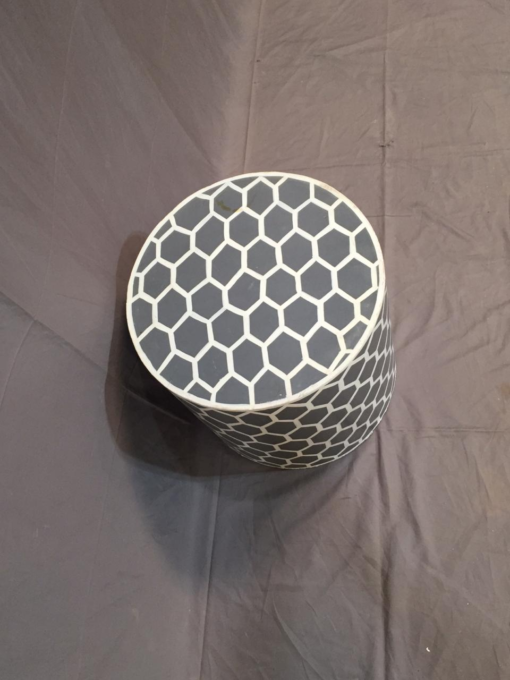 Handcrafted carved round drum vintage antique indian furniture wooden side table coffee honeycomb pattern 45x45x45cm - Image 2