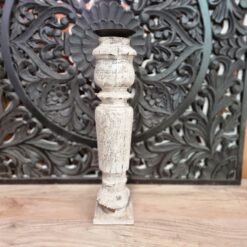 Vintage indian antique hand carved wooden panel whitewash 52cm medium candle holder stand decoration reclaimed wood 10x52cm