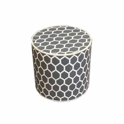 Handcrafted carved round drum vintage antique indian furniture wooden side table coffee honeycomb pattern 45x45x45cm