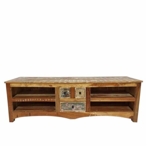 Large Handcrafted Carved Indian Furniture Wooden MutiColour TV Unit Entertainment Media Unit Vintage160x40x50cm