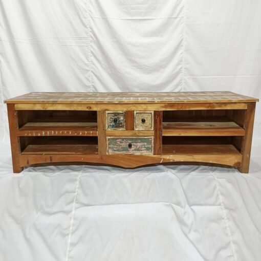 Large Handcrafted Carved Indian Furniture Wooden MutiColour TV Unit Entertainment Media Unit Vintage160x40x50cm - Image 3