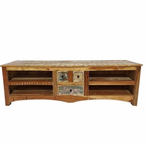 Large Handcrafted Carved Indian Furniture Wooden MutiColour TV Unit Entertainment Media Unit Vintage160x40x50cm - Image 4