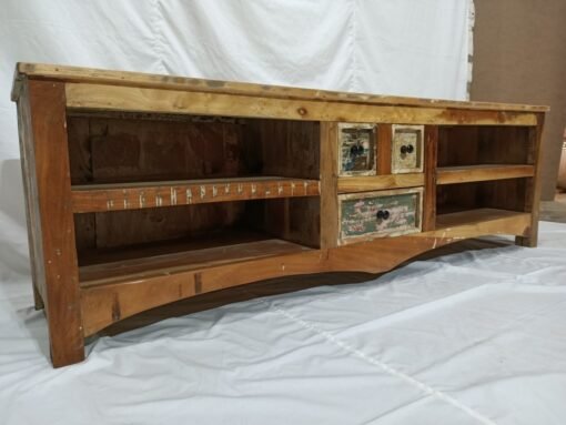 Large Handcrafted Carved Indian Furniture Wooden MutiColour TV Unit Entertainment Media Unit Vintage160x40x50cm - Image 6