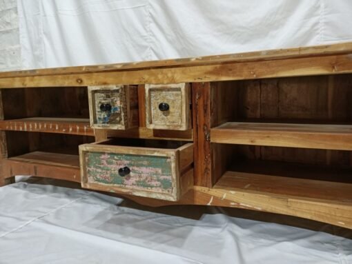 Large Handcrafted Carved Indian Furniture Wooden MutiColour TV Unit Entertainment Media Unit Vintage160x40x50cm - Image 7