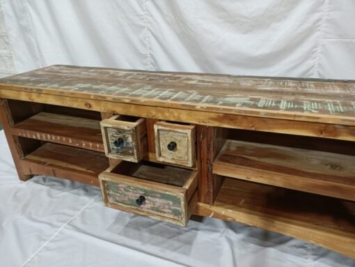 Large Handcrafted Carved Indian Furniture Wooden MutiColour TV Unit Entertainment Media Unit Vintage160x40x50cm - Image 8