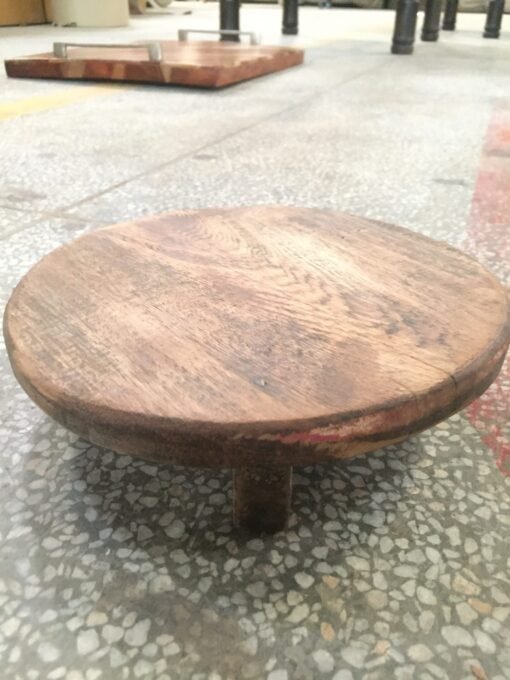 Handcrafted round solid indian carved wooden chapati plate natural 26x26x20cm - Image 2