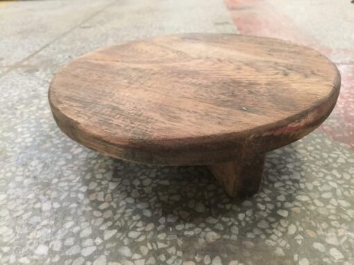 Handcrafted round solid indian carved wooden chapati plate natural 26x26x20cm - Image 4