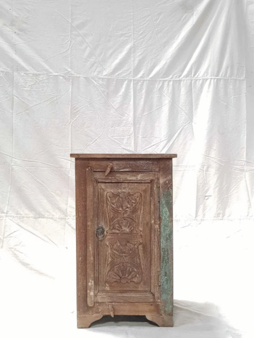 Handcrafted Side Table Natural Solid Wood Hand Carved Bedside Table Bed Side Cabinet 43x33x64cm - Image 3
