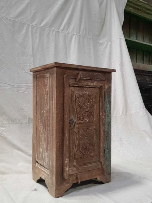 Handcrafted Side Table Natural Solid Wood Hand Carved Bedside Table Bed Side Cabinet 43x33x64cm - Image 5