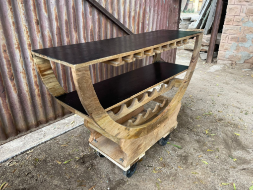 Handmade indian furniture wooden coffee table with wheels natural 110x35x90cm - Image 2