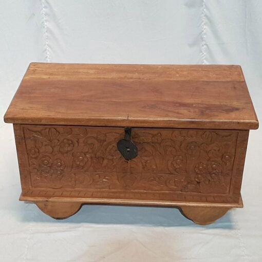 Handcrafted carved handmade indian furniture rough mango wood blanket box 90x45x45cm - Image 3