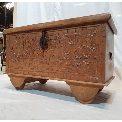 Handcrafted carved handmade indian furniture rough mango wood blanket box 90x45x45cm - Image 4