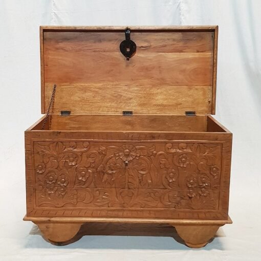 Handcrafted carved handmade indian furniture rough mango wood blanket box 90x45x45cm - Image 7