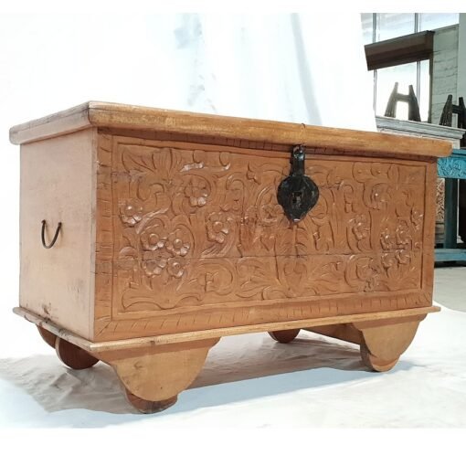 Handcrafted carved handmade indian furniture rough mango wood blanket box 90x45x45cm - Image 9