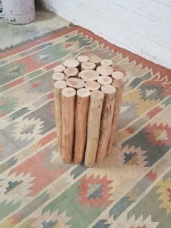 Handcrafted Carved Handmade Indian Furniture Round Wooden Console Hall Way Table Natural 45x45x55cm