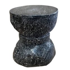 Carved handmade indian furniture solid wooden okhli stool black 45x45x45cm