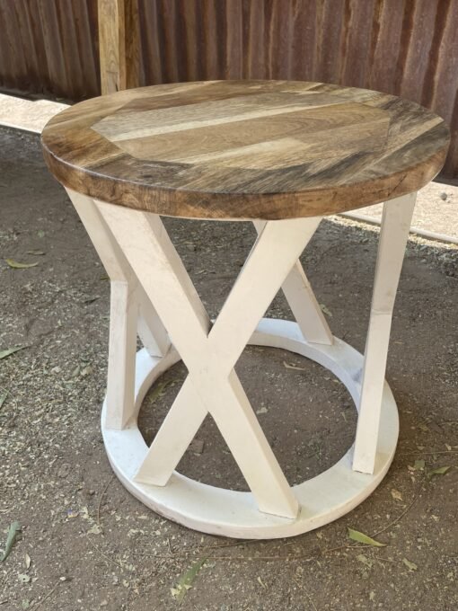 Handcrafted carved indian furniture wooden round table top side table 45x45x45cm - Image 7