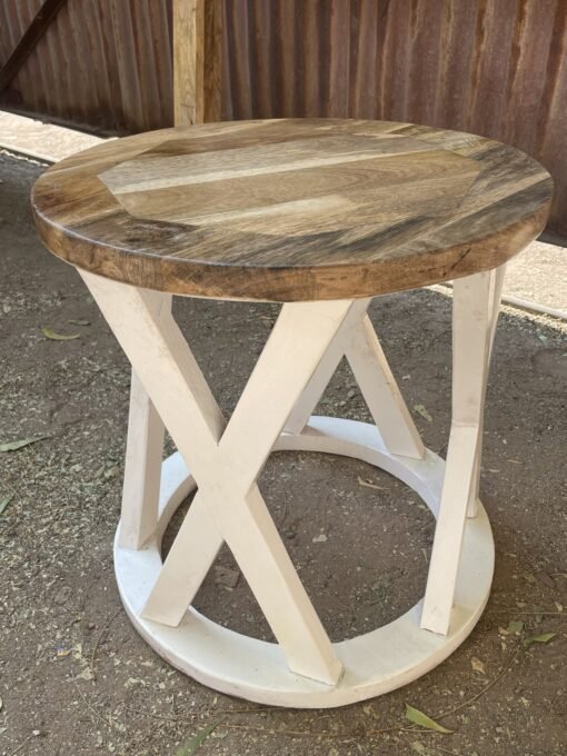 Handcrafted carved indian furniture wooden round table top side table 45x45x45cm - Image 8