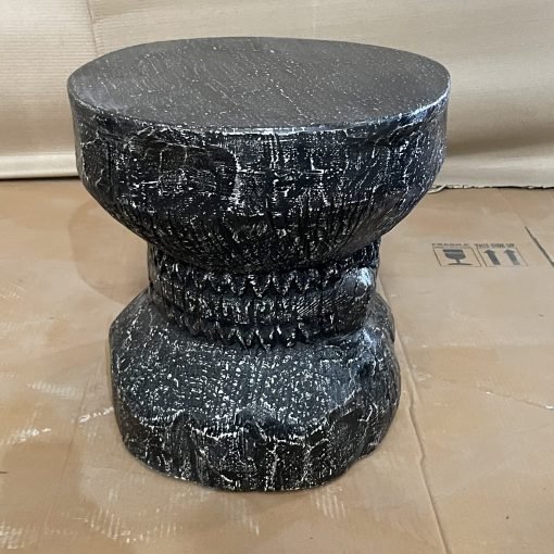 Carved handmade indian furniture solid wooden okhli stool black 45x45x45cm - Image 2