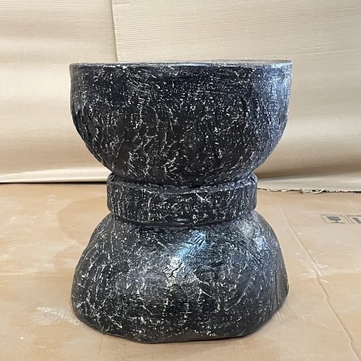 Carved handmade indian furniture solid wooden okhli stool black 45x45x45cm - Image 4