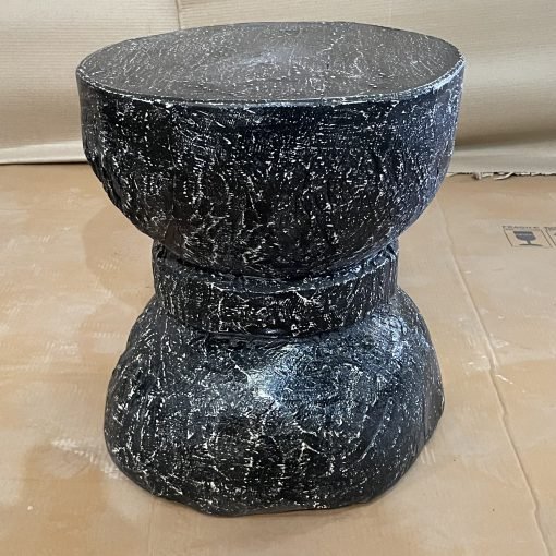 Carved handmade indian furniture solid wooden okhli stool black 45x45x45cm - Image 5