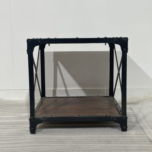 Handcrafted carved cuboidal antique indian furniture wooden angle industrial side table 50x50x50cm - Image 3