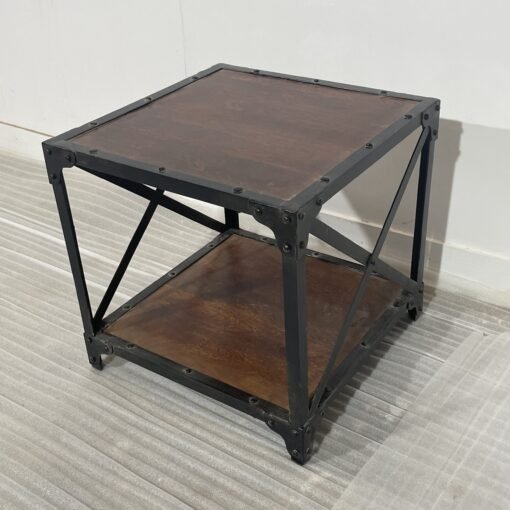 Handcrafted carved cuboidal antique indian furniture wooden angle industrial side table 50x50x50cm - Image 4