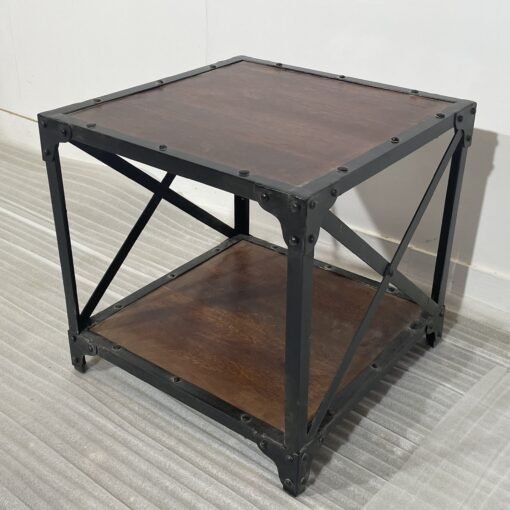 Handcrafted carved cuboidal antique indian furniture wooden angle industrial side table 50x50x50cm - Image 5