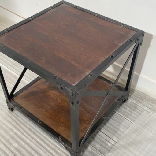 Handcrafted carved cuboidal antique indian furniture wooden angle industrial side table 50x50x50cm - Image 6