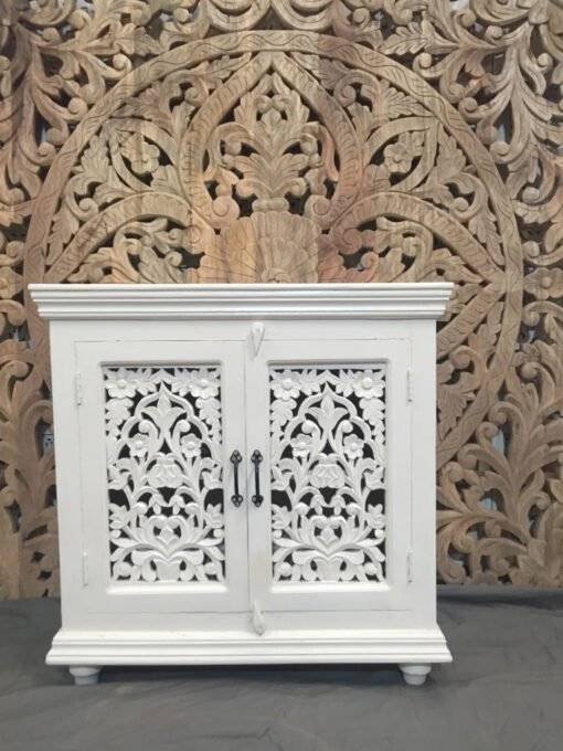 Handcrafted Indian Furniture Handmade Solid Hard Wood Carved Door Cabinet Jali Door White 90x40x90Cm - Image 2