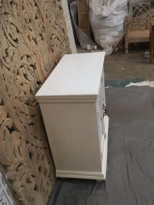 Handcrafted Indian Furniture Handmade Solid Hard Wood Carved Door Cabinet Jali Door White 90x40x90Cm - Image 5