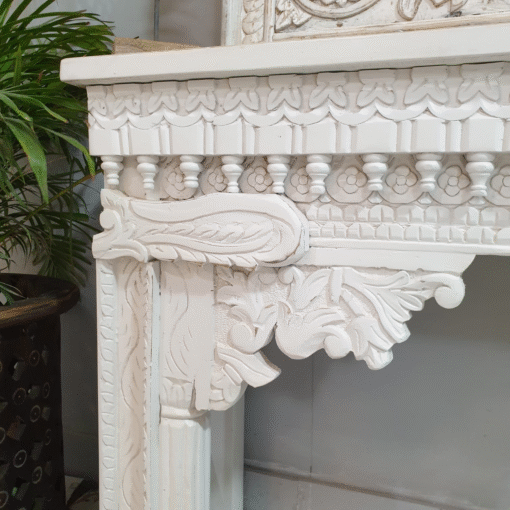 Handcrafted Carved Oriental Style Indian Furniture Wooden Console Table Hallway White 120x35x75Cm - Image 3
