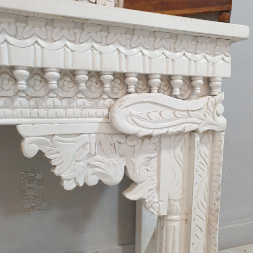 Handcrafted Carved Oriental Style Indian Furniture Wooden Console Table Hallway White 120x35x75Cm - Image 4