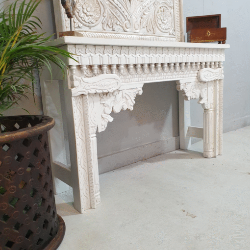 Handcrafted Carved Oriental Style Indian Furniture Wooden Console Table Hallway White 120x35x75Cm - Image 5
