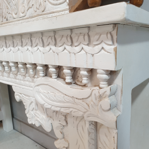 Handcrafted Carved Oriental Style Indian Furniture Wooden Console Table Hallway White 120x35x75Cm - Image 6