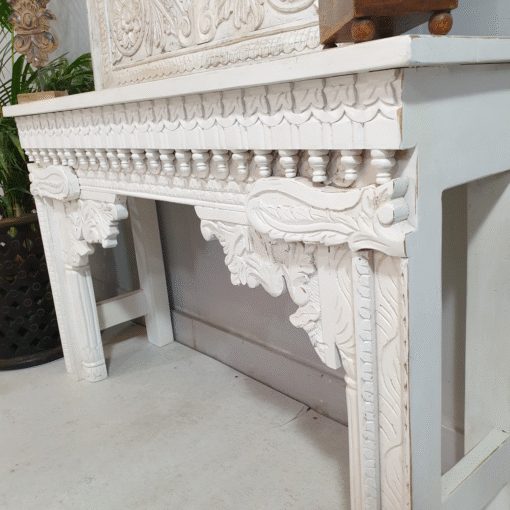 Handcrafted Carved Oriental Style Indian Furniture Wooden Console Table Hallway White 120x35x75Cm - Image 7