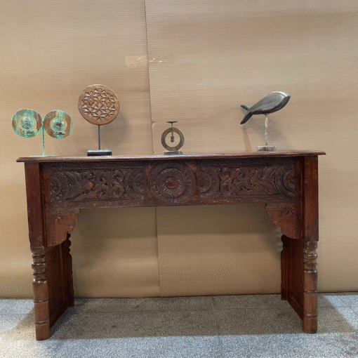 Carved Handmade Indian Furniture Wooden Console Table Hallway Brown 194x48x94Cm - Image 2