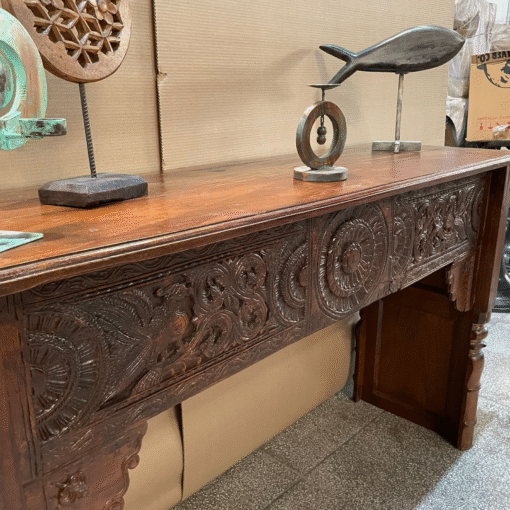 Carved Handmade Indian Furniture Wooden Console Table Hallway Brown 194x48x94Cm - Image 3