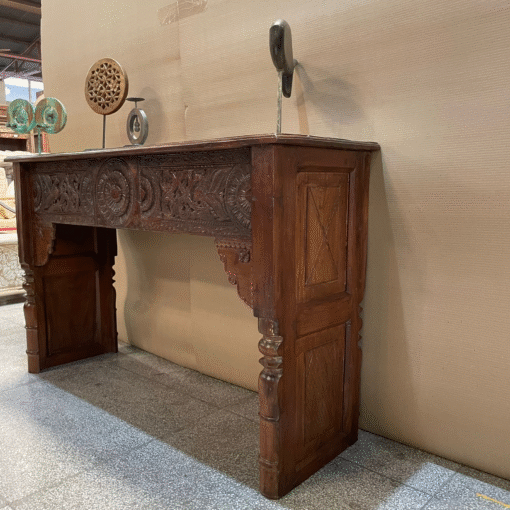 Carved Handmade Indian Furniture Wooden Console Table Hallway Brown 194x48x94Cm - Image 6