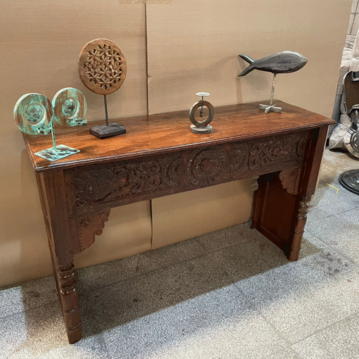 Carved Handmade Indian Furniture Wooden Console Table Hallway Brown 194x48x94Cm - Image 7