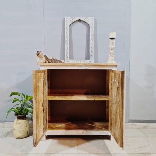 Indian Furniture Carved Handmade Solid Hard Wood 2Drawers Cabinet Natural 90x40x95Cm - Image 6