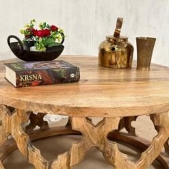 Handmade Indian Furniture Solid Hard Mango Wood Carved Coffee Table Bristol Natural 45x75x75Cm