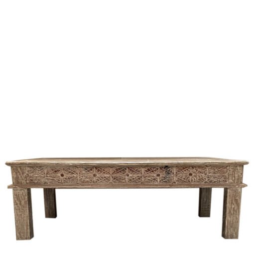 Handmade Indian Furniture Solid Hard Wood Carved Coffee Table Natural 128x61x46Cm