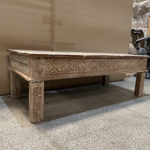 Handmade indian furniture solid hard wood carved coffee table natural 128x61x46cm - Image 3